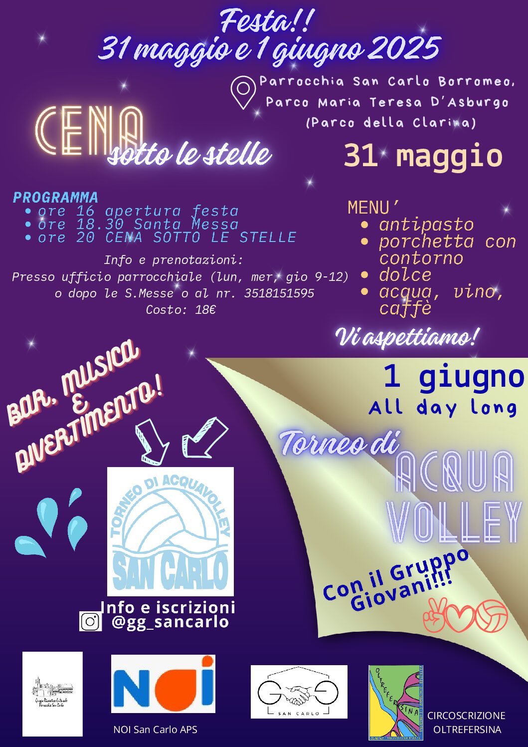 CENA SOTTO LE STELLE E TORNEO DI ACQUA VOLLEY!  – 31 maggio / 1 giugno